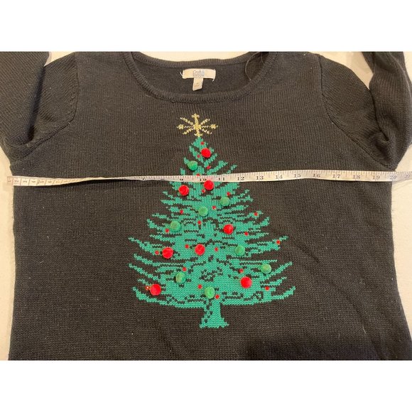Croft & Barrow Womens Christmas Tree Sweater Round Neck Long Sleeve Black Size M - Picture 5 of 9